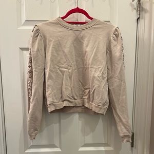 Beige Sweatshirt with Ruffle Details on Sleeves from Cami NYC